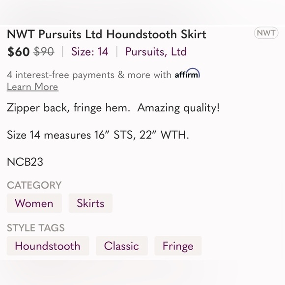 Pursuits Ltd Houndstooth Skirt - Picture 4 of 4